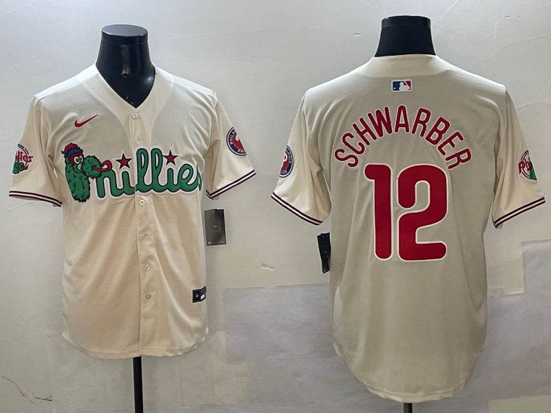Men Philadelphia Phillies #12 Schwarber Cream Three generations Joint Name Game 2025 Nike MLB Jersey style 1